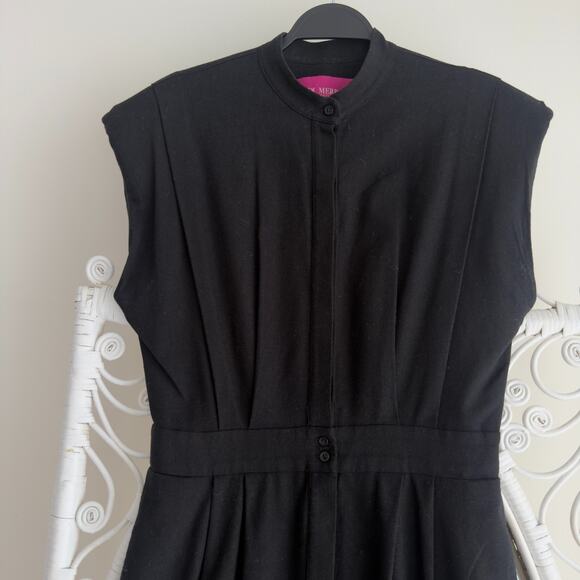 Heidi Merrick Camille Dress Medium Black Midi Pleated Hemp Linen Silk USA Made - Picture 3 of 10
